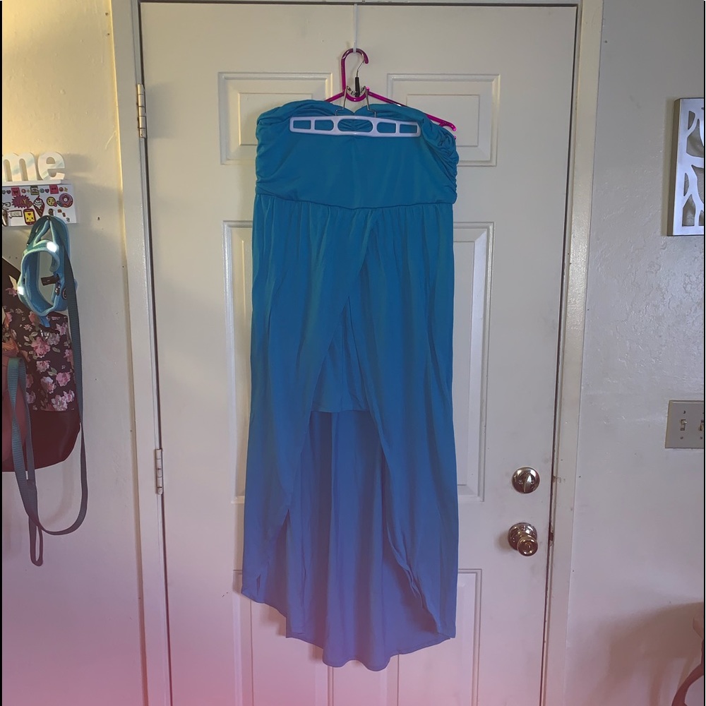 High low strapless dress